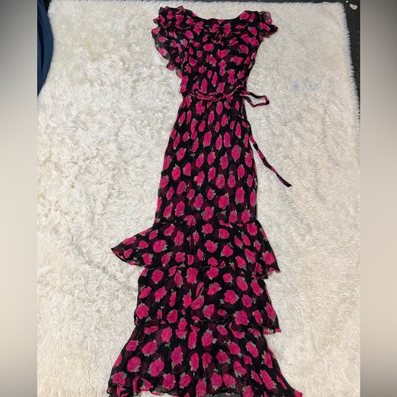 Rixo Rio Ruffle Maxi Dress in Vintage Rose Black - Size XS - Picture 4 of 10